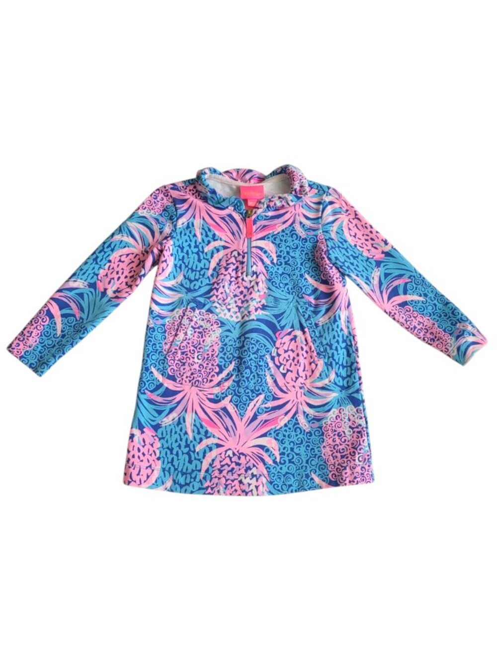 Lilly Pulitzer Little Skipper Ruffle Dress Borealis Blue Tropic Down Low XS 2-3